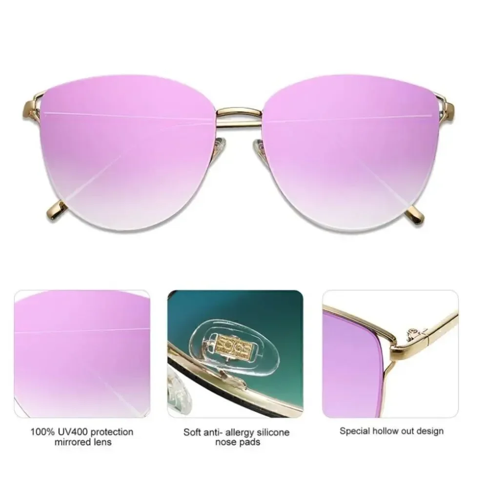 Round frame flat lens Sunglasses